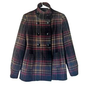 Tristan Plaid Funnel Neck Pea Coat XS